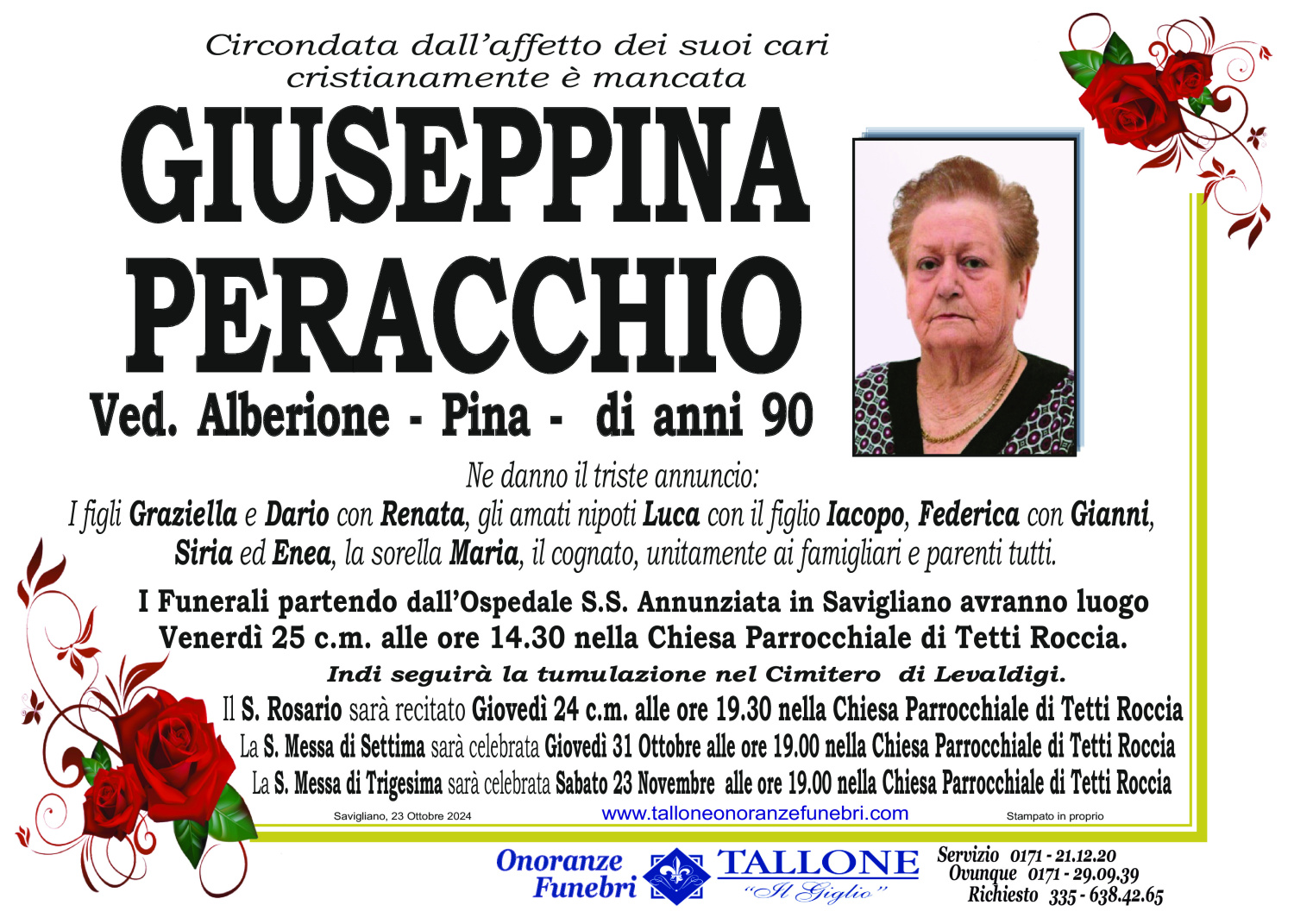 Giuseppina Peracchio<small class='fs-20'><br/>- Pina -<br/>Ved. Alberione</small>